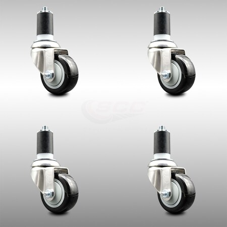 Service Caster 3.5 Inch 316SS Black Polyurethane Swivel 1-5/8 Inch Expanding Stem Caster Set SCC-SS316EX20S3514-PPUB-BLK-158-4